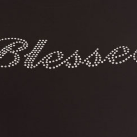 Blessed Tshirt Black Top Bling Rhinestone Slim Fit - Picture 2 of 2